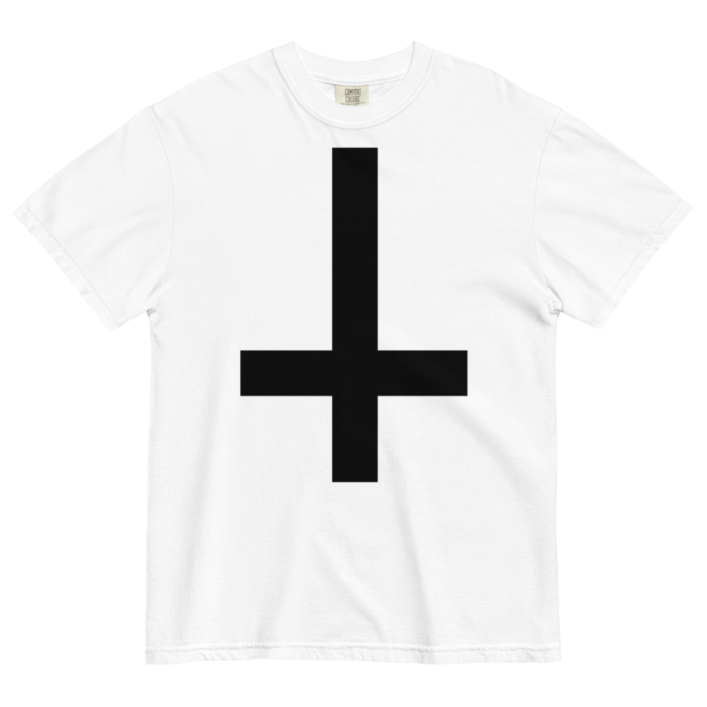 Tax the Church upside down cross heavyweight t-shirt (white)