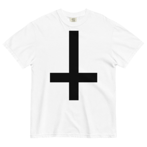 Tax the Church upside down cross heavyweight t-shirt (white)